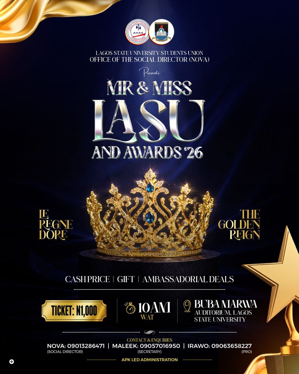 LASUSU SOCIAL DIRECTOR, WHY SHOULD MR & MRS LASU AWARD NOMINATION BE PAID?